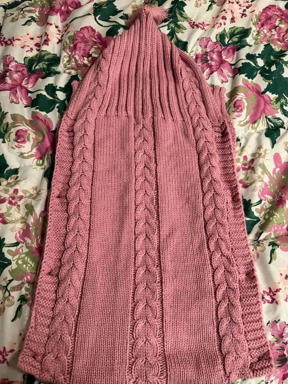 Pink Cable Knit Hooded Baby Swaddle Sleeping Bag with Tassel and Buttons